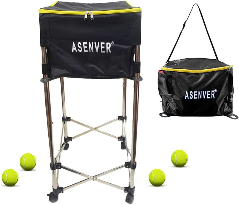 ASENVER عربة كرات التنس القابلة للإزالة مع عجلات سلة تحمل حتى 160 كرة للتنس - Image 1